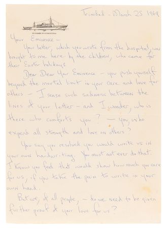 Lot #12 Jacqueline Kennedy Emotional Letter to Boston Archbishop Richard Cushing: 