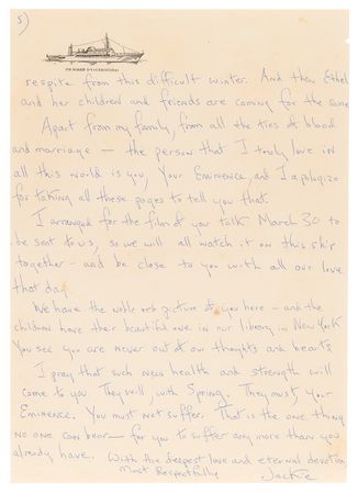 Lot #12 Jacqueline Kennedy Emotional Letter to Boston Archbishop Richard Cushing: 