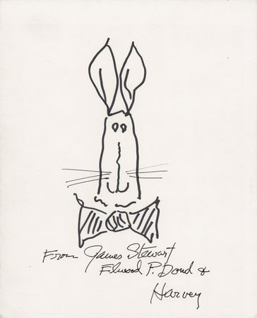 Lot #731 James Stewart Signed Sketch of 'Harvey'