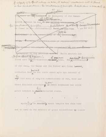 Lot #441 Frank Lloyd Wright Hand-Corrected Typed Draft for 'The New Architecture: A Testament' - The 