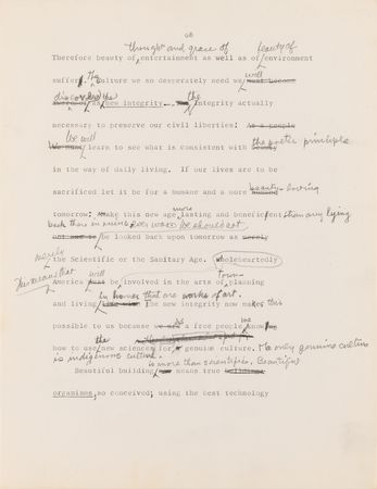 Lot #441 Frank Lloyd Wright Hand-Corrected Typed Draft for 'The New Architecture: A Testament' - The 