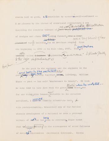 Lot #441 Frank Lloyd Wright Hand-Corrected Typed Draft for 'The New Architecture: A Testament' - The 