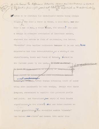 Lot #441 Frank Lloyd Wright Hand-Corrected Typed Draft for 'The New Architecture: A Testament' - The 