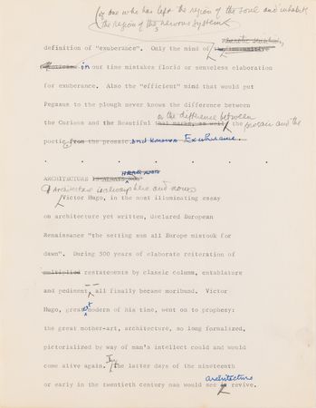 Lot #441 Frank Lloyd Wright Hand-Corrected Typed Draft for 'The New Architecture: A Testament' - The 