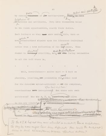 Lot #441 Frank Lloyd Wright Hand-Corrected Typed Draft for 'The New Architecture: A Testament' - The 