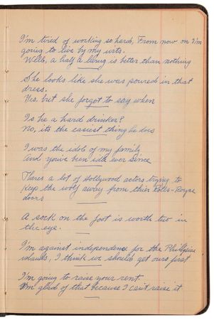 Lot #565 Roscoe 'Fatty' Arbuckle Handwritten Comedy Reference Notebook - Filled with Lyrics, One-Liners, and Witticisms - Image 6