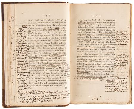 Lot #309 Richard Howe Hand-Annotated 1779 Pamphlet, Defending 