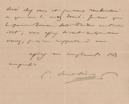 Lot #554 Camille Saint-Saens Autograph Letter Signed - Image 2