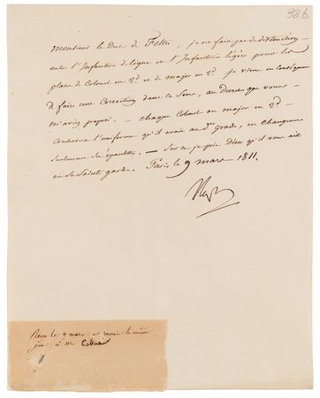 Lot #311 Napoleon Letter Signed to Minister of War on Military Uniforms: 
