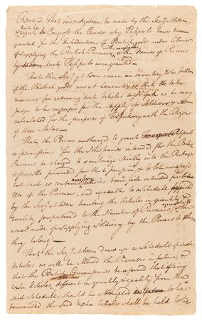Lot #150 Arthur Middleton Extremely Rare Handwritten Revolutionary War-Era Congressional Resolution on Maintenance of Prisoners of War - Image 1