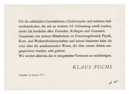 Lot #240 Klaus Fuchs Autograph Note Signed - Image 2