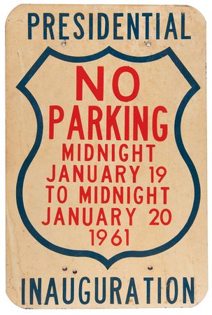 Lot #37 John F. Kennedy Presidential Inauguration Archive: 'No Parking' Street Sign, Parade Ticket Stub, Deluxe Program, Pins, and Bumper Sticker - Image 2