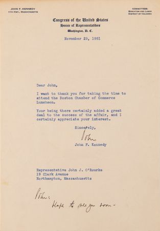 Lot #44 John F. Kennedy Typed Letter Signed as a
