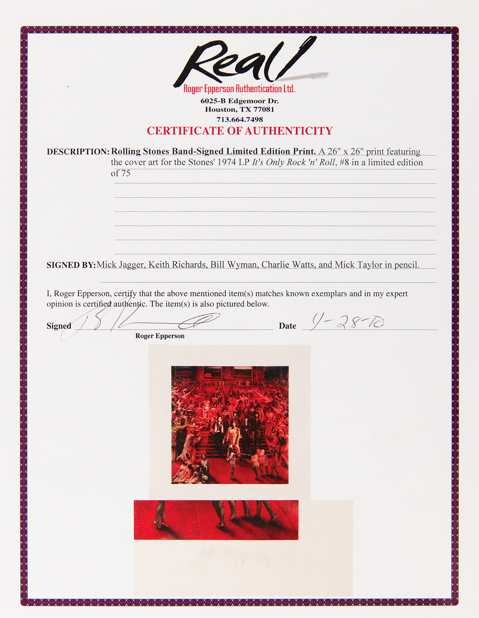 Rolling Stones Signed Limited Edition Lithograph - It's Only