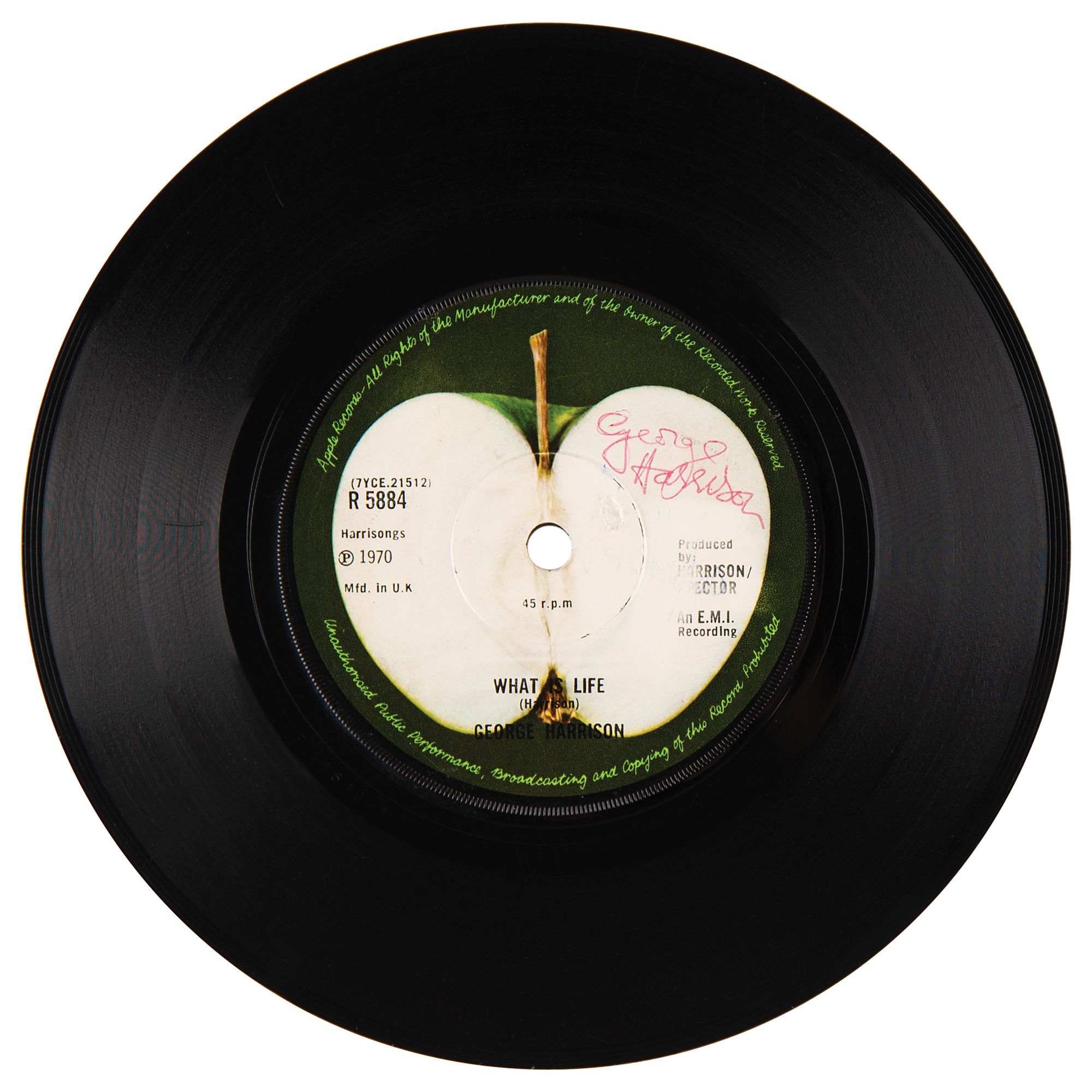 George Harrison Signed 45 RPM Single Record - 'My Sweet Lord'