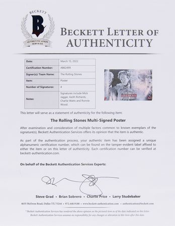 Lot #7125 Rolling Stones Signed 'Voodoo Lounge' Tour Poster - Image 6