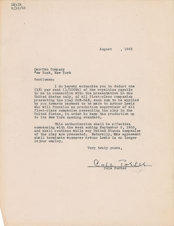 Lot #7196 Cole Porter Document Signed