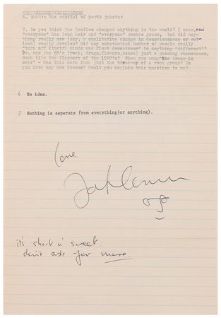 Lot #7015 John Lennon Signed Typed Letter and Signed Questionnaire to a Patient at the New York Psychiatric Institute - 