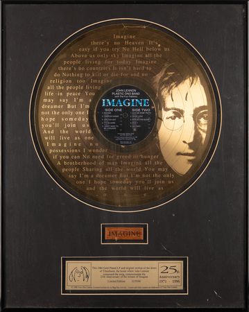 John Lennon 25th Anniversary 'Imagine' Gold Record with