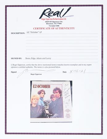 Lot #7318 U2 Signed Album - October - Image 2