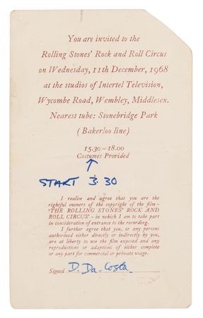 Lot #7127 Rolling Stones Rare 1968 'Rock and Roll Circus' Gold Invitation - Image 2