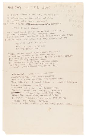 Lot #7311 Sex Pistols: Johnny Rotten Original Handwritten Lyrics for 'Holidays in the Sun' and 'Submission,' Classic Tracks from Never Mind the Bollocks, Here's the Sex Pistols - Image 2