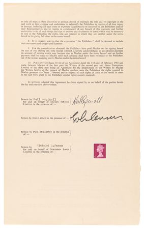 Lot #7014 John Lennon and Neil Aspinall Signed Royalties Contract for 'Cry Baby Cry' - Image 1
