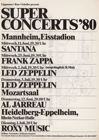 Lot #7160 Led Zeppelin and Frank Zappa 1980 German 'Super Concerts' Handbill - Image 1