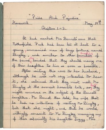 Lot #7114 Mitch Mitchell's English Class Notebook with (26) Handwritten Pages on Pride and Prejudice - Image 2