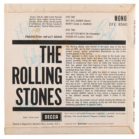 Lot #7123 Rolling Stones Signed 45 RPM Record - Self-Titled Debut EP - Image 1