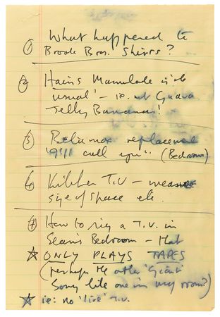 Lot #7020 John Lennon Handwritten 'To-Do' List -