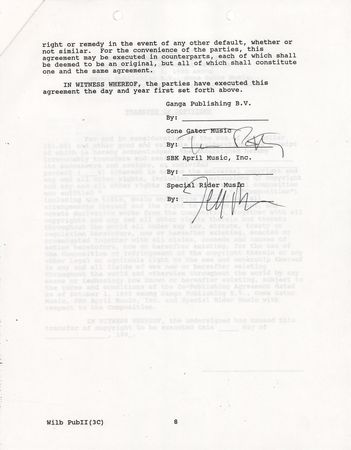 Lot #7288 Tom Petty Document Signed for Traveling Wilburys Copyrights - Image 1