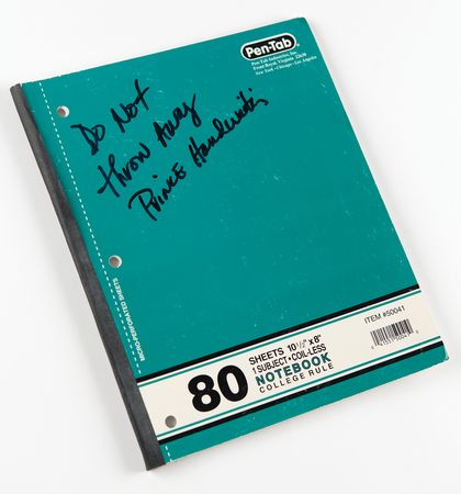 Lot #7405 Prince Production Notebook with Handwritten Song Lyrics and Titles from Circa 1997-1998 - Image 1