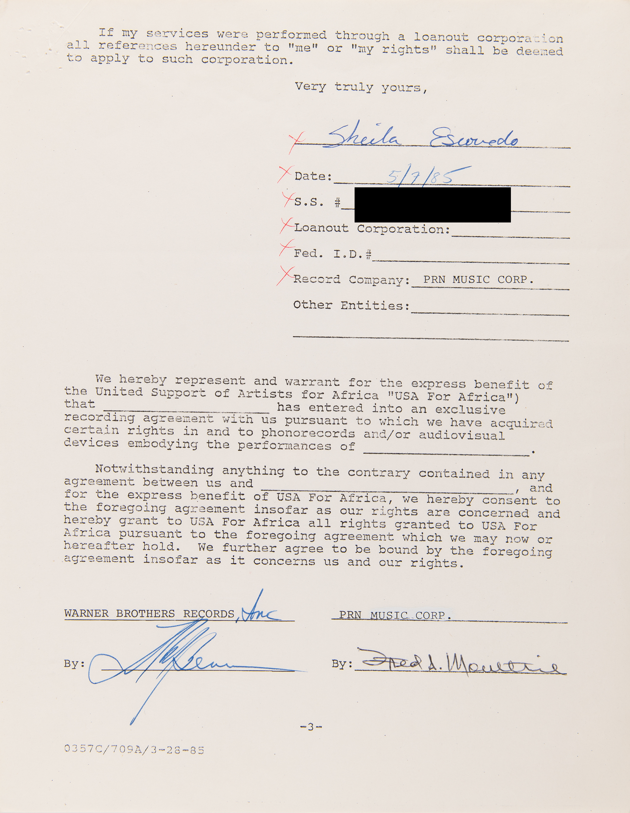 Lot #7354 Michael Jackson: We Are the World Signed Document Archive (11), with Jackson 5, Lionel Richie, Steve Perry, and Others - Image 16