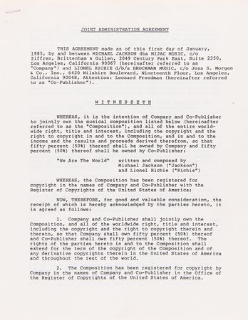 Lot #7354 Michael Jackson: We Are the World Signed Document Archive (11), with Jackson 5, Lionel Richie, Steve Perry, and Others - Image 2