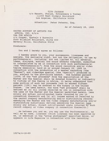 Lot #7354 Michael Jackson: We Are the World Signed Document Archive (11), with Jackson 5, Lionel Richie, Steve Perry, and Others - Image 6