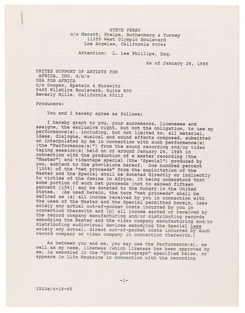 Lot #7354 Michael Jackson: We Are the World Signed Document Archive (11), with Jackson 5, Lionel Richie, Steve Perry, and Others - Image 8