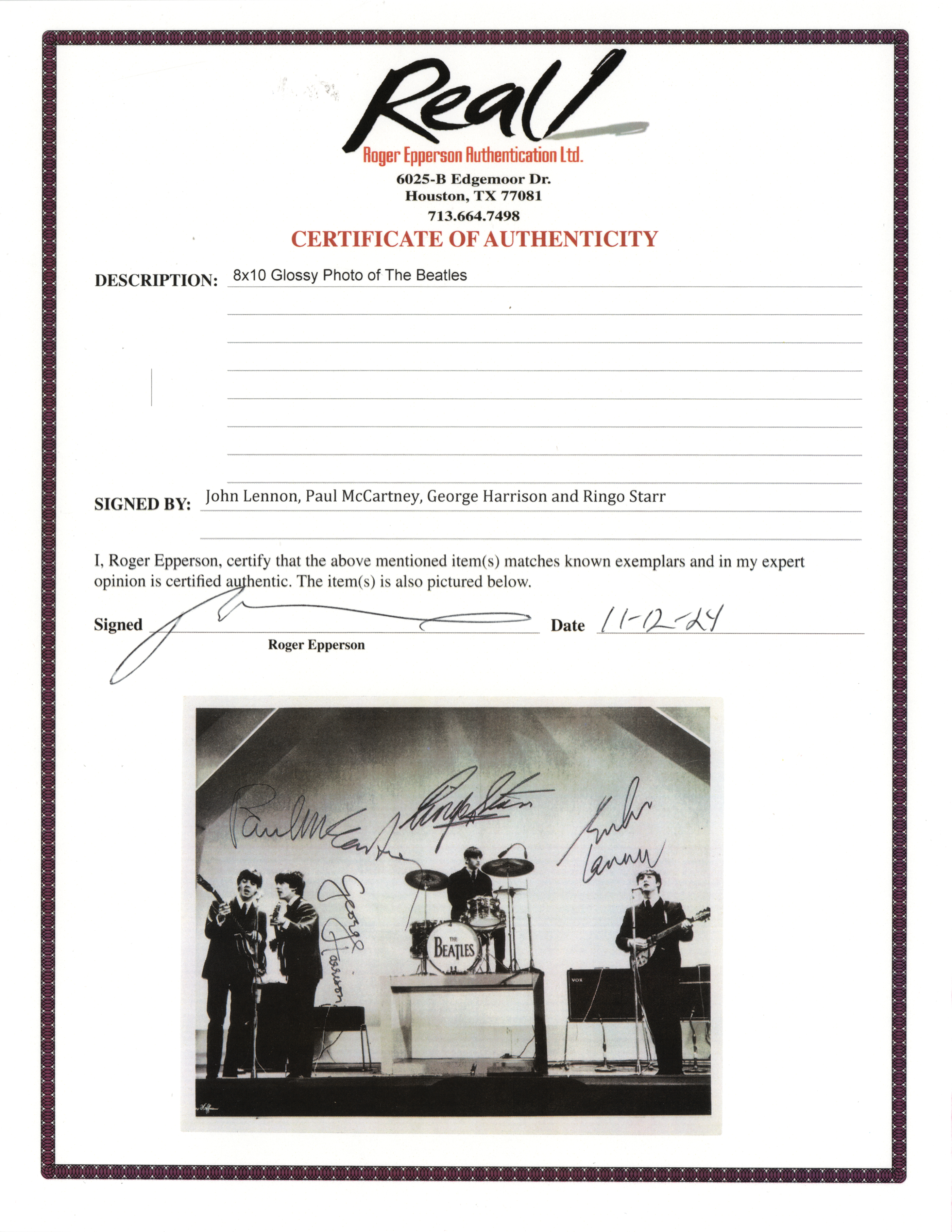 Lot #7008 Beatles Amazing Signed Photograph for 1964 Australian Tour Promoter - 