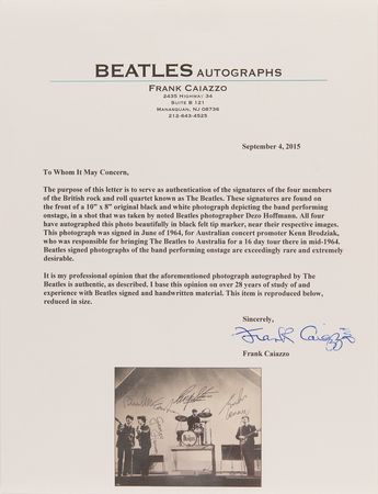 Lot #7008 Beatles Amazing Signed Photograph for 1964 Australian Tour Promoter - 