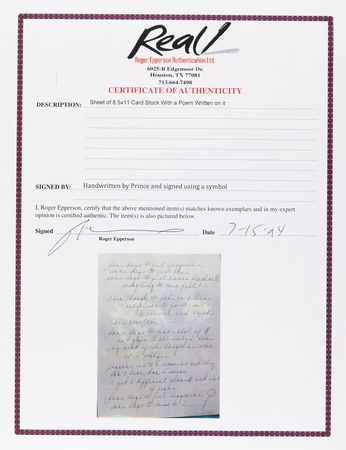 Lot #7488 Prince Handwritten Poem - 'Tangerine' - Image 3