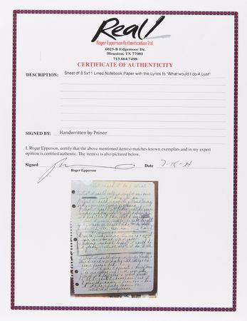 Lot #7489 Prince Handwritten Working Lyrics for '4 Lust' - Image 2
