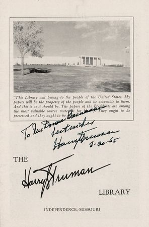 Lot #110 Harry S. Truman Signed 'Truman Library'