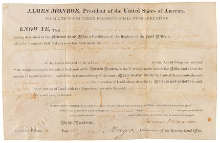 Lot #94 James Monroe Document Signed as President - Image 1