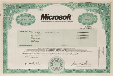 Lot #254 Microsoft Corporation Stock Certificate (2003) - Image 2