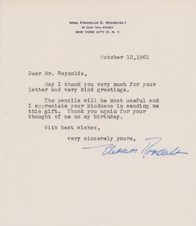 Lot #99 Eleanor Roosevelt Typed Letter Signed