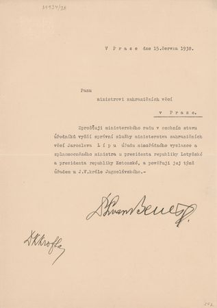Lot #197 Edvard Benes Typed Letter Signed