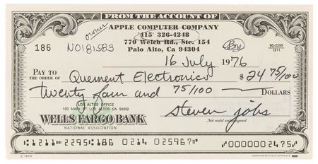 Lot #156 Steve Jobs Signed 1976 Apple Computer