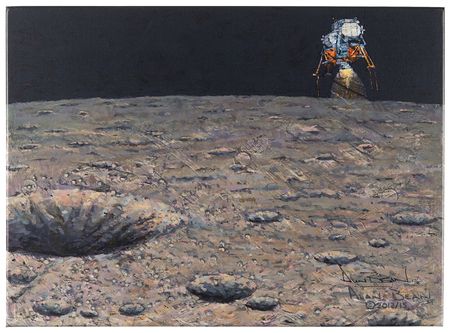 Lot #370 Alan Bean Signed Canvas Giclee Print: 'Armstrong Heads Beyond the Boulders' (Ltd. Ed. #57/95) Print - Image 1