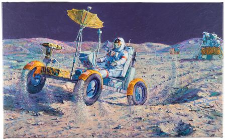 Lot #371 Alan Bean Signed Canvas Giclee Print: 'Lunar Grand Prix' (Ltd. Ed. #57/95) Print - Image 1