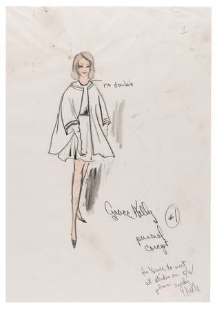 Lot #628 Edith Head Signed Original Outfit Sketch